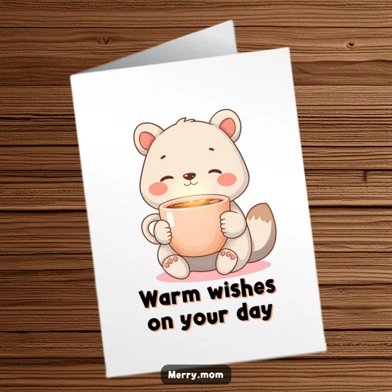 Funny Free Printable Birthday Card: An animal holding steaming cocoa with a warm glow, a cozy downloadable greeting.