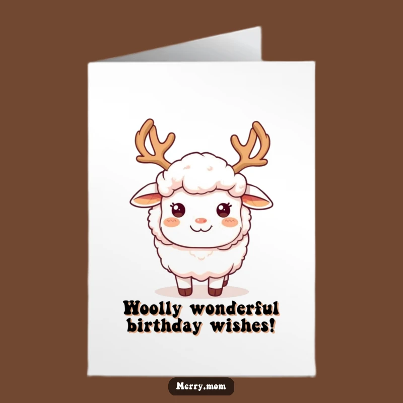 Funny Free Printable Birthday Card: Fluffy Sheep with Antlers, Hilarious DIY Downloadable Gift
