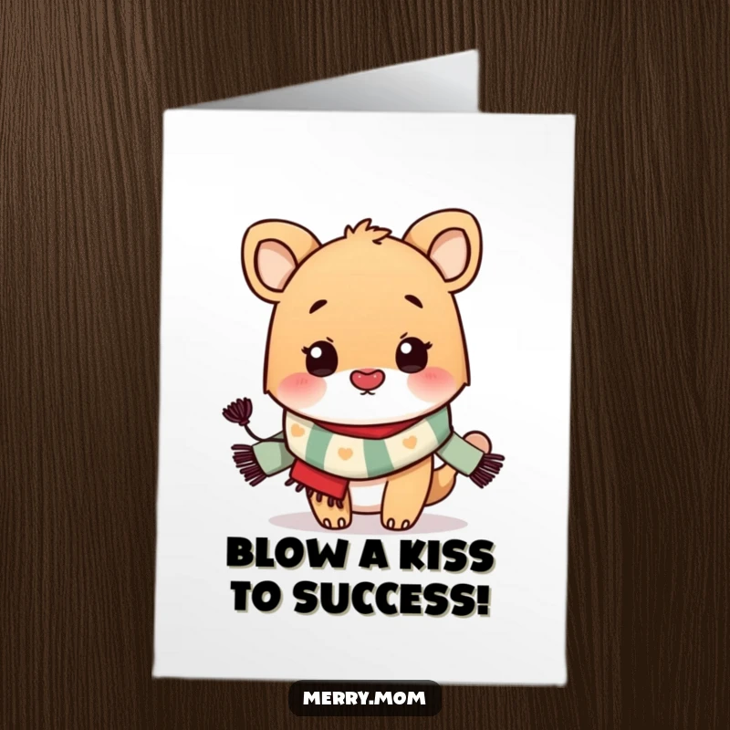Funny Free Printable Congratulations Card: Cute animal in a scarf blowing a kiss, ideal for a celebratory, downloadable message.
