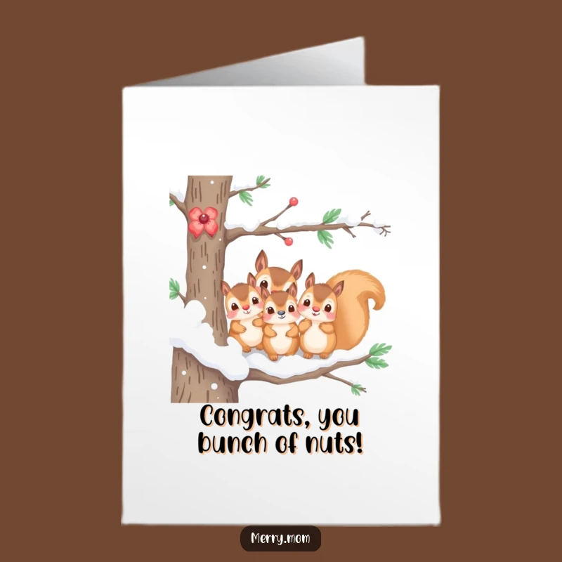 Free Printable Kawaii Squirrel Family Congrats Card - Snowy Branch Celebration Funny