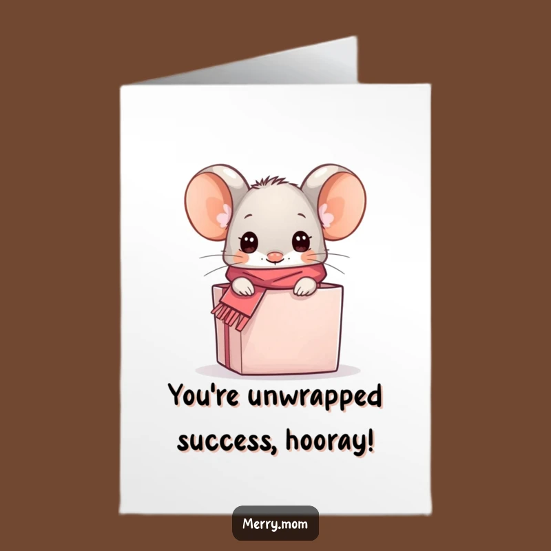 Free Printable Congrats Card: Kawaii Mouse Gift Box & Scarf Funny Downloadable