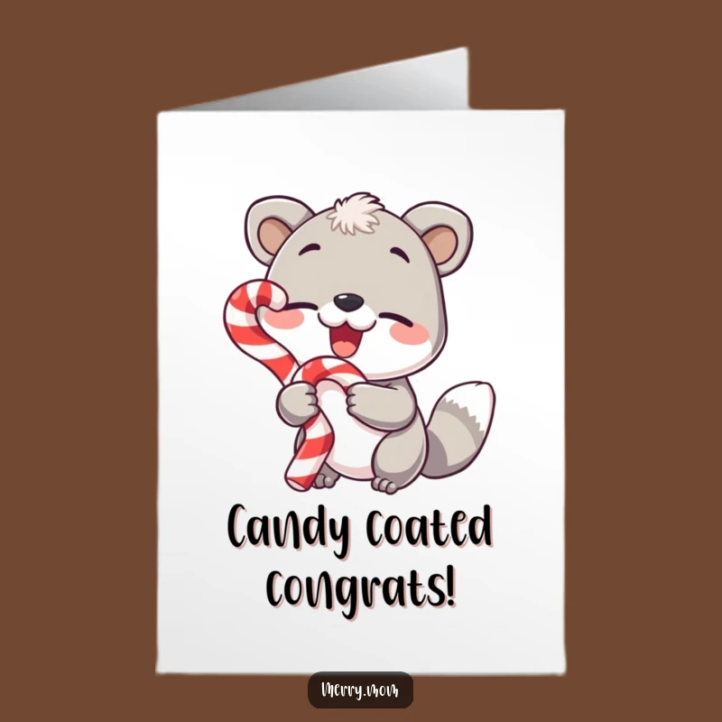 Free Printable Congrats Card: Winking Animal Candy Cane Funny Downloadable Gift
