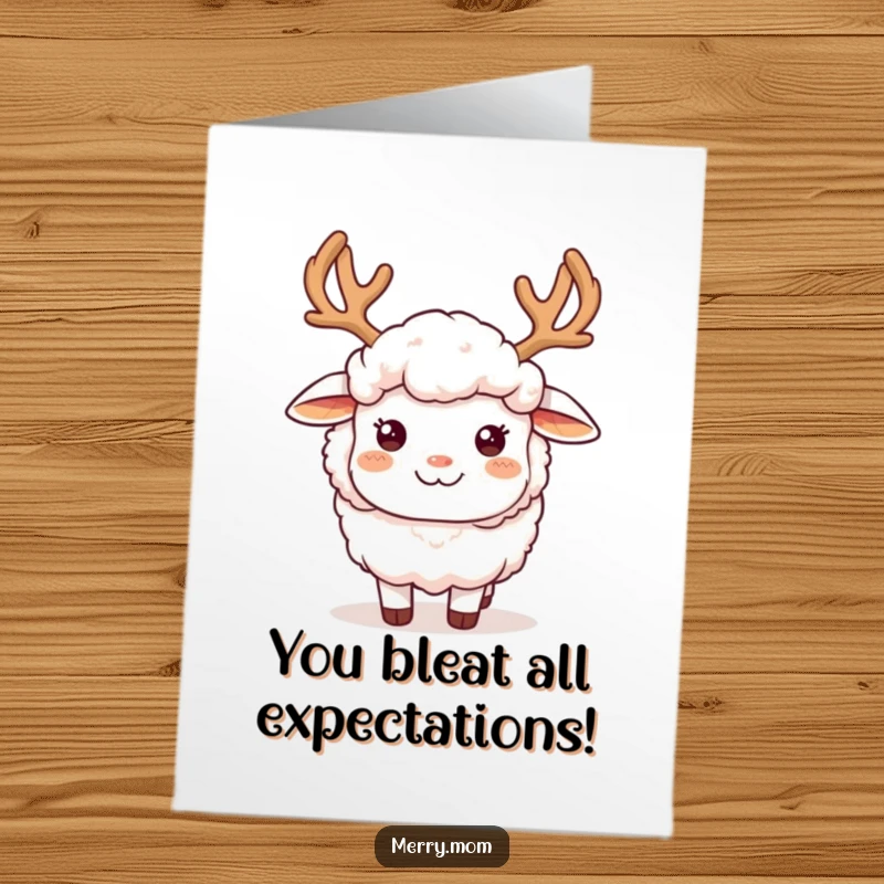 Funny Free Printable Congratulations Card: A cheerful fluffy sheep wearing festive reindeer antlers, ready to celebrate.