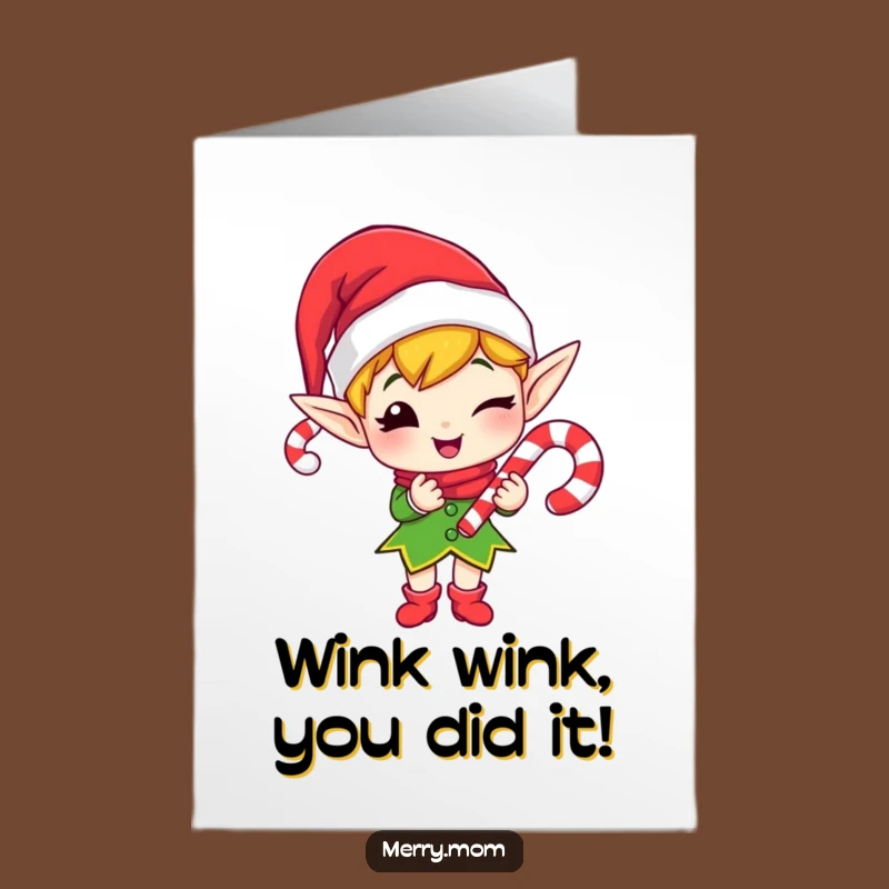 Free Printable Elf Candy Cane Wink Congrats Card - Funny Downloadable