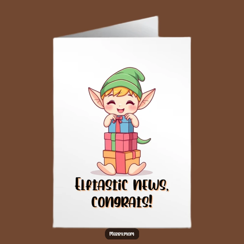Free Printable Kawaii Elf Congrats Card: Gift Stacking Humor Downloadable