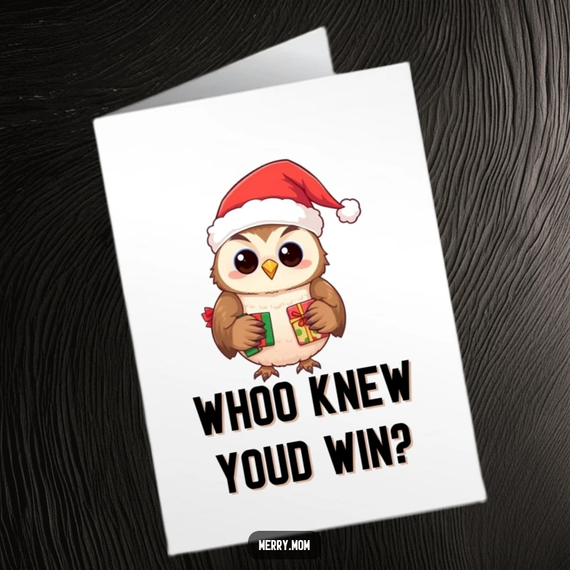 Funny Free Printable Owl Santa Congratulations Card: An owl Santa delivering gifts, perfect for celebrating milestones wisely.