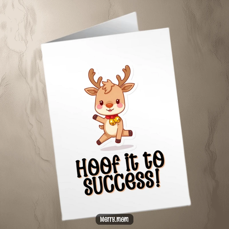Festive Free Printable Congratulations Card: A playful reindeer prances with rosy cheeks and jingling bells, marking a special achievement.