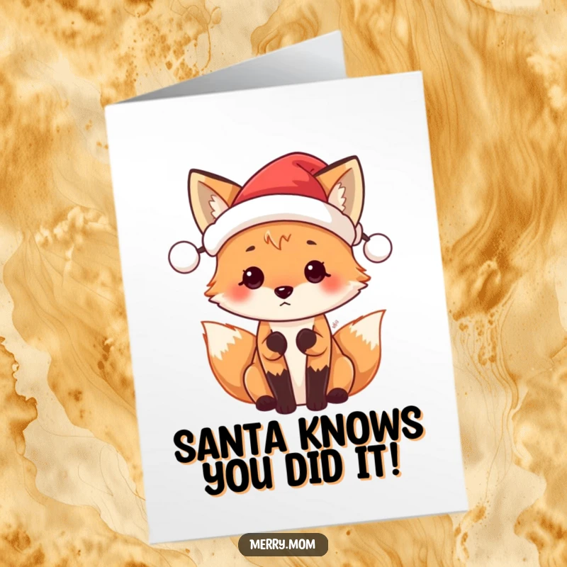 Funny Free Printable Fox Congratulations Card: Cute fox in Santa hat, looking excited to celebrate your success, a brilliant gift.