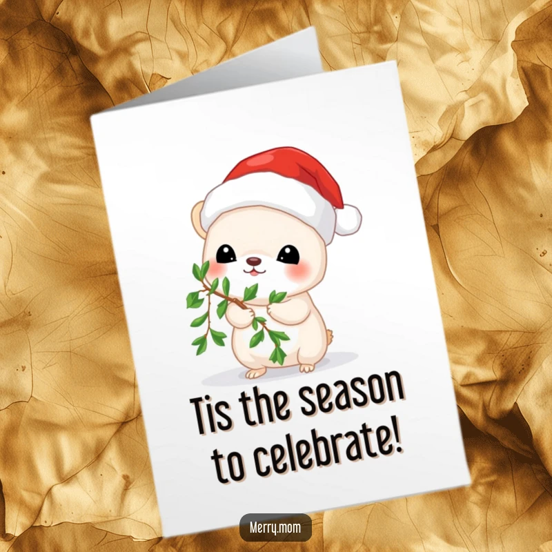 Funny Free Printable Congrats Card: Cute Santa animal holding mistletoe, perfect for any celebratory occasion.