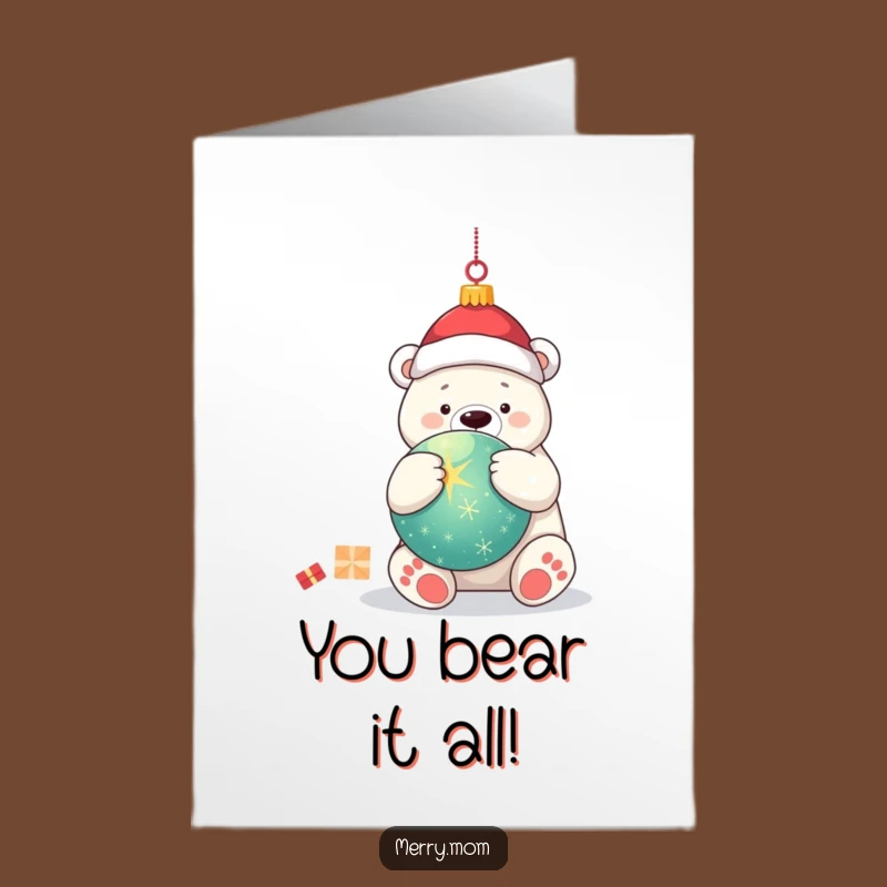 Free Printable Kawaii Polar Bear Congrats Card: Twinkling Ornament Hug