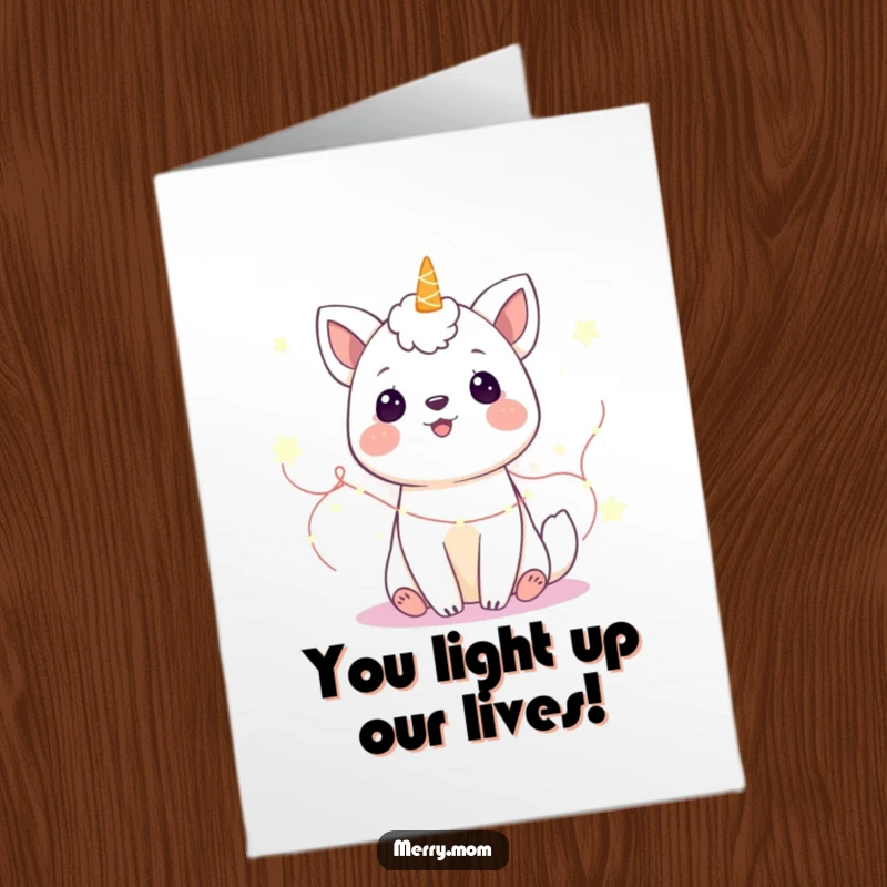 Funny Free Printable Congratulations Card: Gleeful animal sparkling with fairy lights, a bright and celebratory downloadable message.