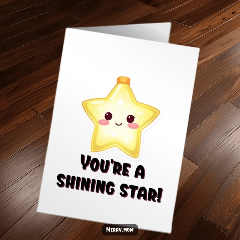 Free Printable Congratulations Card: A Christmas star character beaming brightly, symbolizing a shining accomplishment.