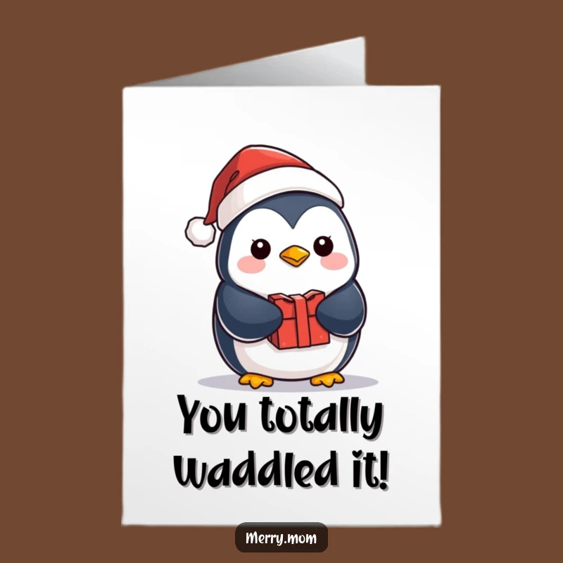 Free Printable Kawaii Penguin Congrats Card: Santa Gift Cheer
