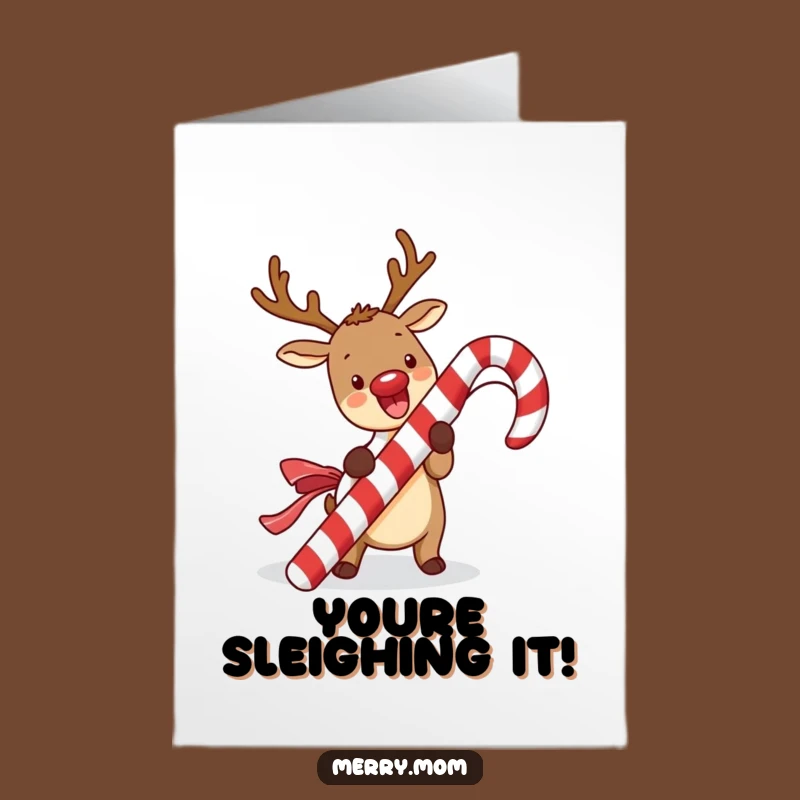 Free Printable Congrats Card: Excited Kawaii Reindeer & Candy Cane Celebration