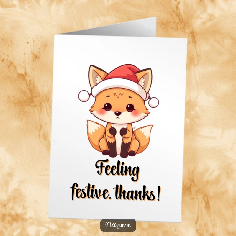 Funny Free Printable Fox Thank You Card: Cute fox in Santa hat expressing thanks with anticipation, a charming gesture.