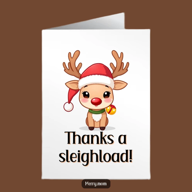 Free Printable Reindeer Thank You Card: Funny Santa Hat Downloadable for Expressing Gratitude