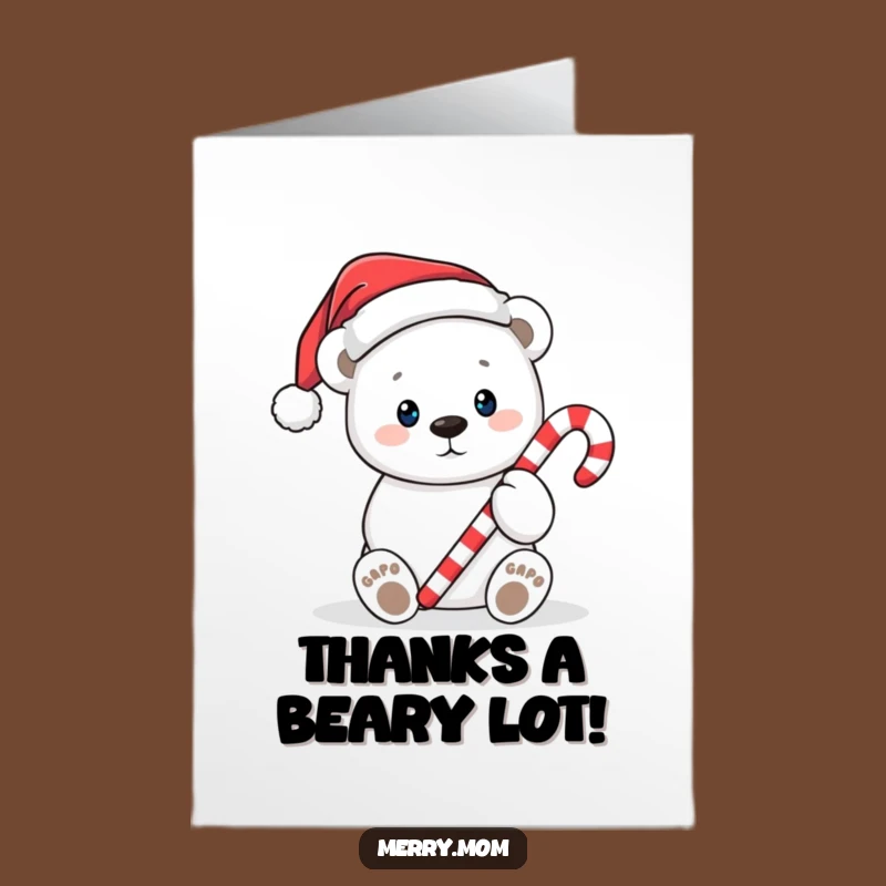 Free Printable Thank You Card: Cute Polar Bear Candy Cane Funny Downloadable Gift