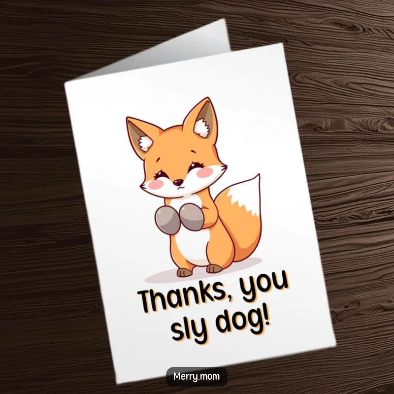 Funny Free Printable Thank You Card: Kawaii fox wearing mittens, shaking snowflakes as a thank you.