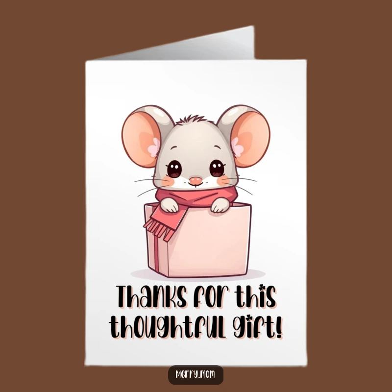 Free Printable Thank You Card: Kawaii Mouse Gift Box & Scarf Funny Downloadable