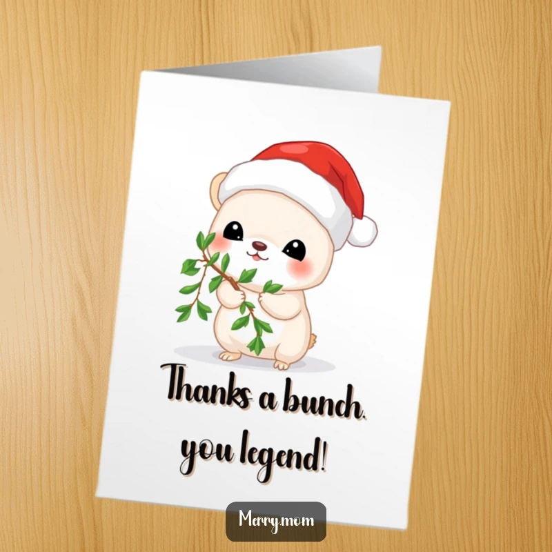Funny Free Printable Thank You Card: Small animal in Santa hat with mistletoe, offering a humorous thank you.