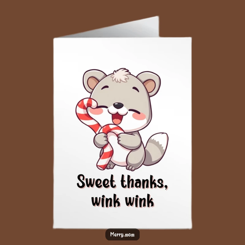 Free Printable Thank You Card: Winking Animal Candy Cane Funny Downloadable Gift
