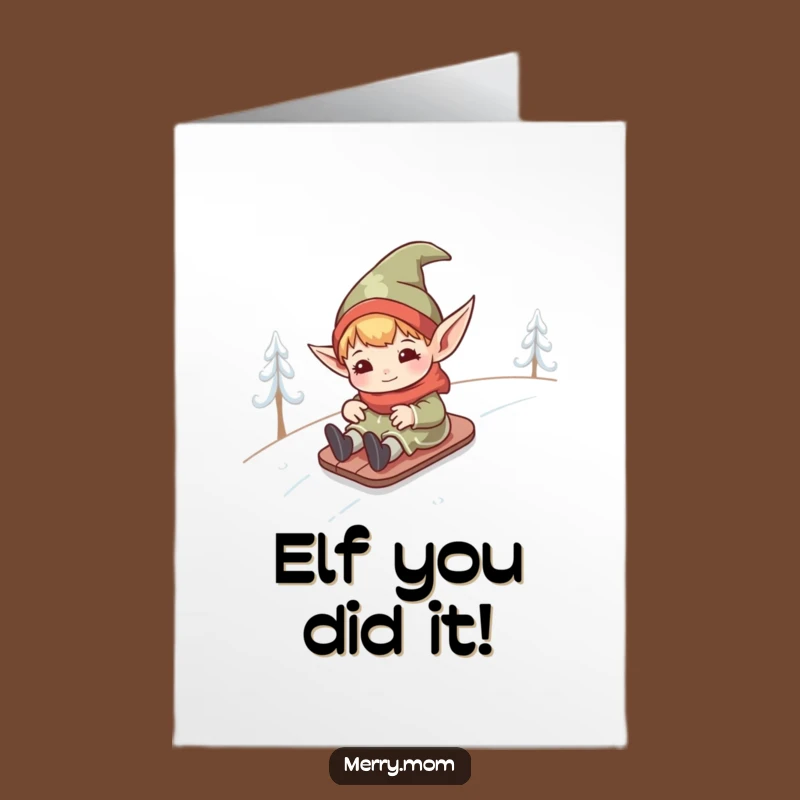 Free Printable Thank You Elf Card: Funny Snowy Hill Slide Appreciation Gift