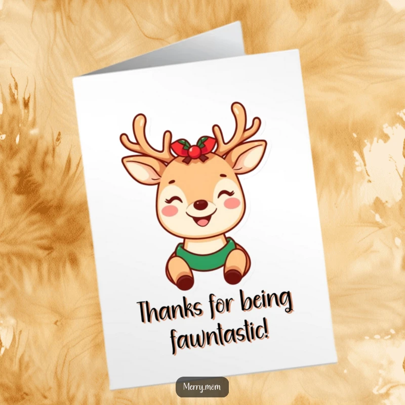 Funny Free Printable Thank You Card: Kawaii deer mom, holiday antlers, smiling, expressing gratitude with a laugh.