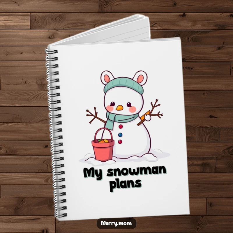 Funny Notebook: An animal building a snowman with a bucket and carrot, perfect for jotting down winter ideas.