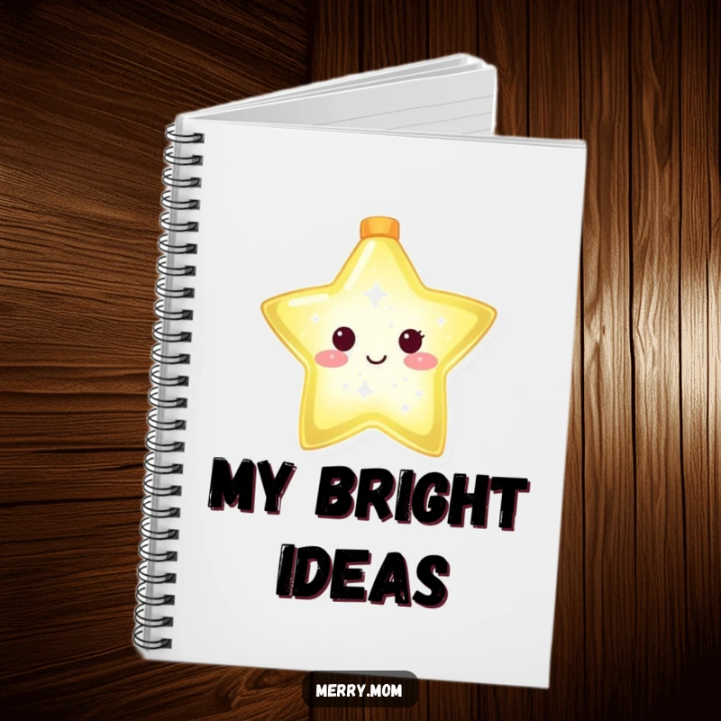 Funny notebook featuring a glowing Christmas star character shining brightly, perfect for notes, journaling, or creative writing.