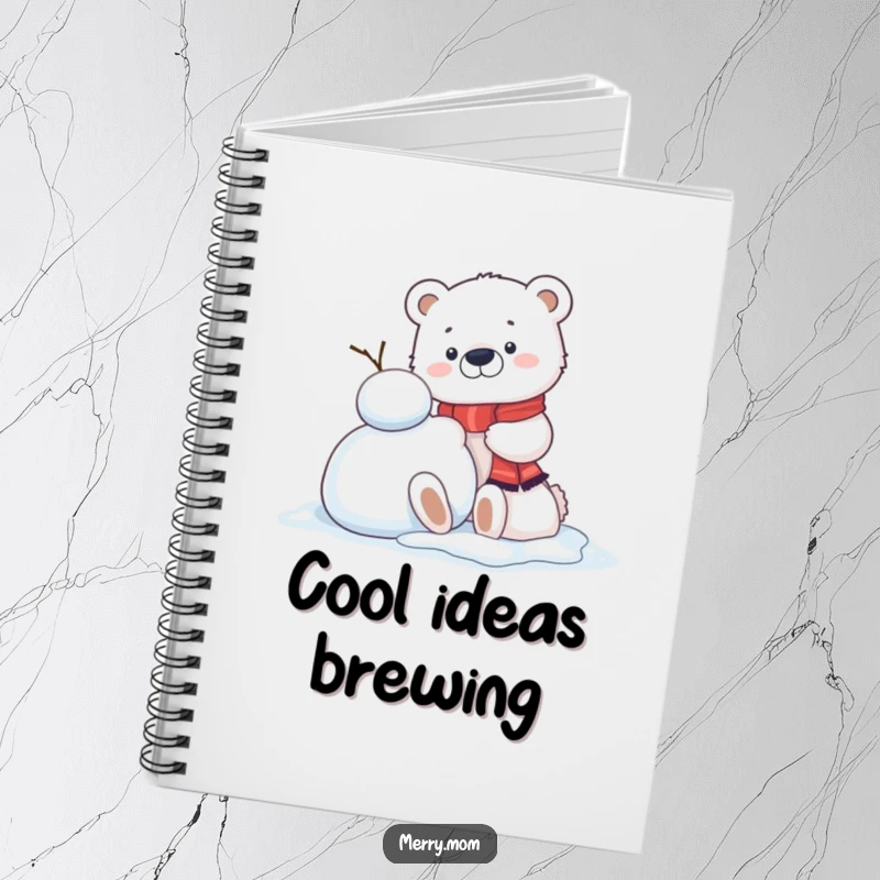 Funny Kawaii Polar Bear Cub Notebook, great for journaling, cheerfully building a snowman, perfect for winter notes.