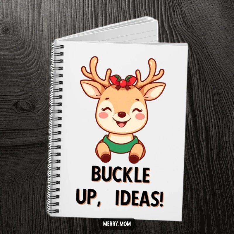 Funny notebook with a kawaii deer mom wearing festive holiday antlers, ideal for jotting down notes and holiday plans.