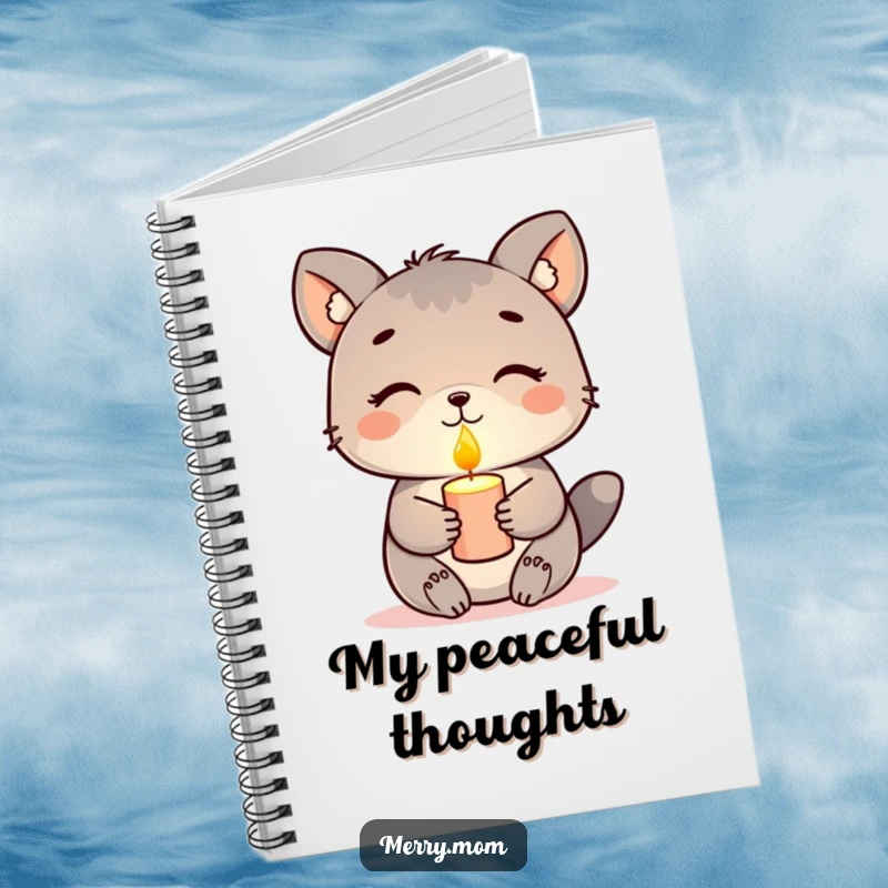 Funny notebook, animal holding a glowing candle with a peaceful expression, serene stationery, perfect for notes.