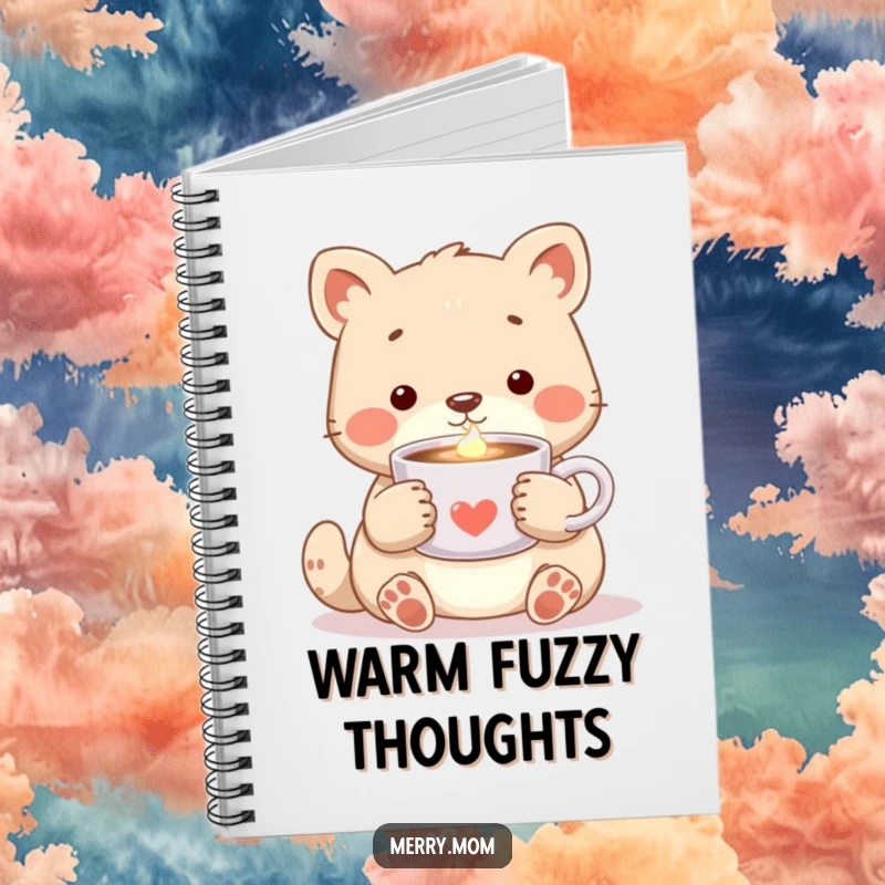 Cozy Animal Cocoa Notebook, featuring a cute animal holding a steaming cup of cocoa with a warm glow, perfect for notes.