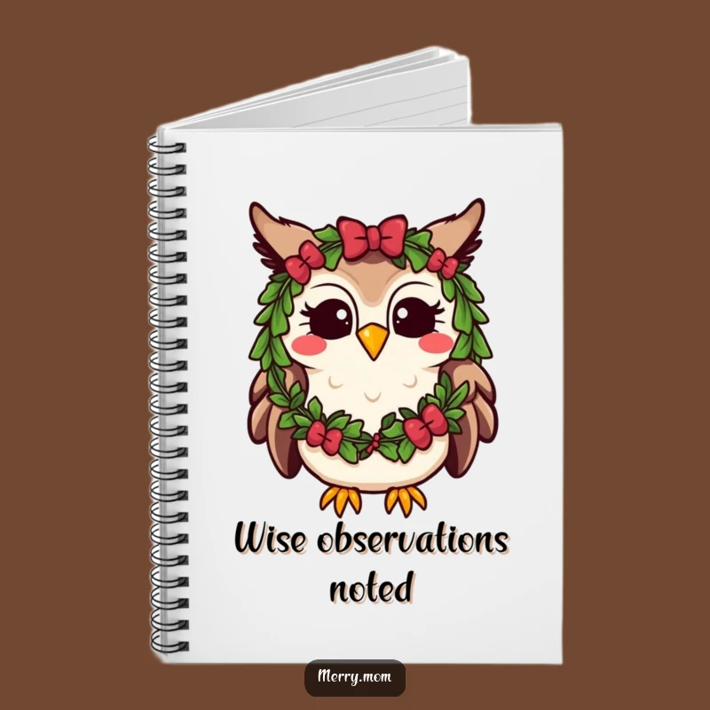 Funny Kawaii Owl Notebook: Festive Wreath Notes, Cute Holiday Journal