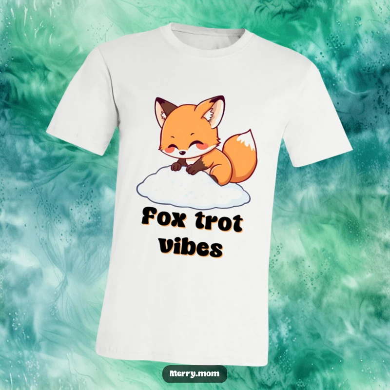 Kawaii fox character with a big smile, digging enthusiastically in a pile of crystalline snow, a charming winter design.