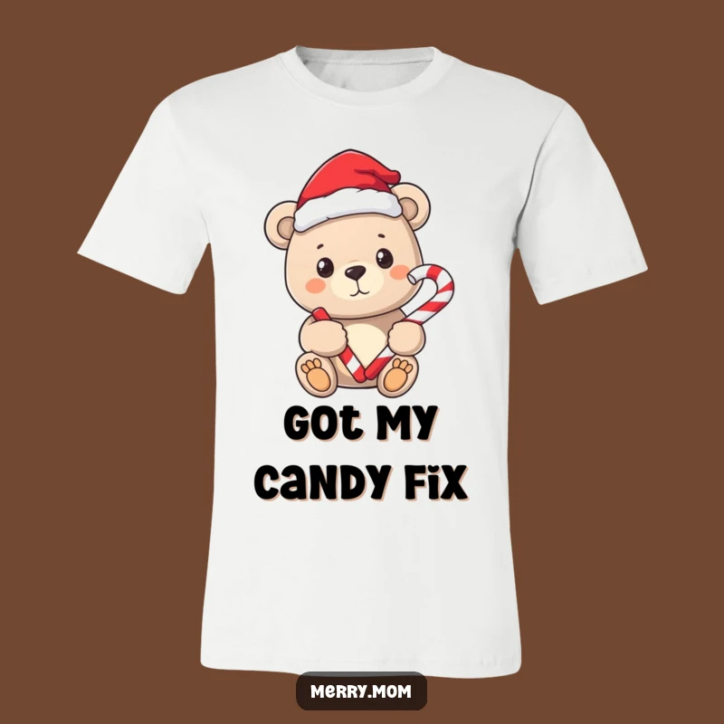 Funny Bear Santa T-Shirt - Sweet Candy Cane Holder Holiday Tee