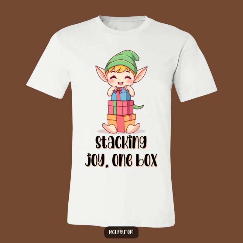 Funny Elf Stacking Gifts T-Shirt - Joyful Kawaii Character Tee, Great Gift