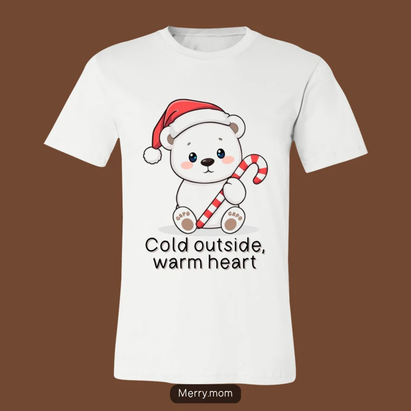 Funny Polar Bear Candy Cane T-Shirt: Cute Christmas Character Tee, Ideal Funny Gift