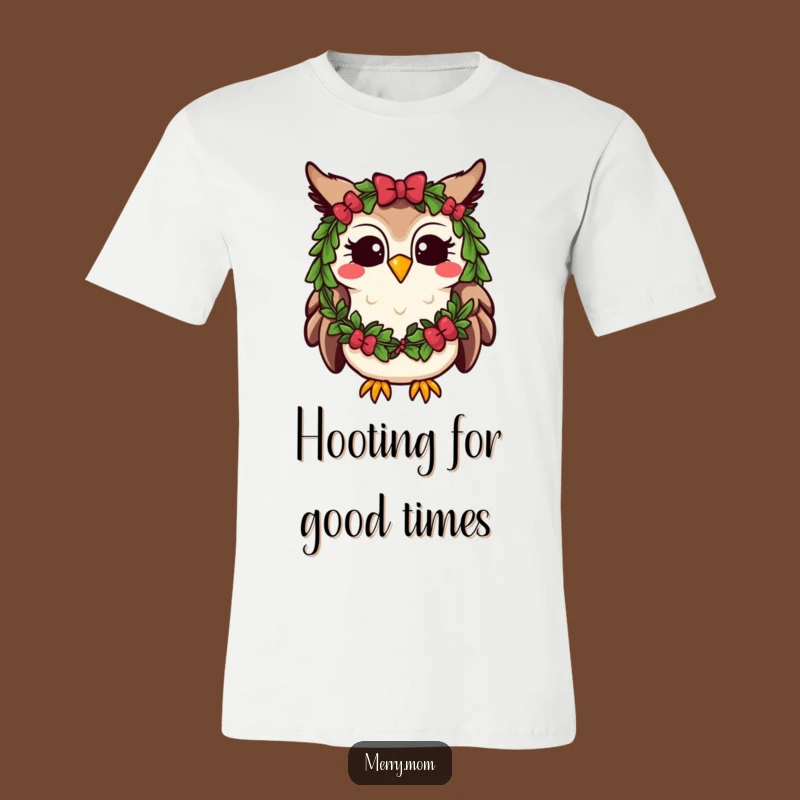 Funny Kawaii Owl T-Shirt: Festive Wreath Hoot, Cute Holiday Graphic Tee