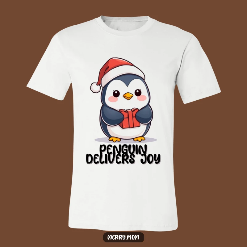 Funny Kawaii Penguin Santa T-Shirt: Cute Gift Holder Christmas Tee