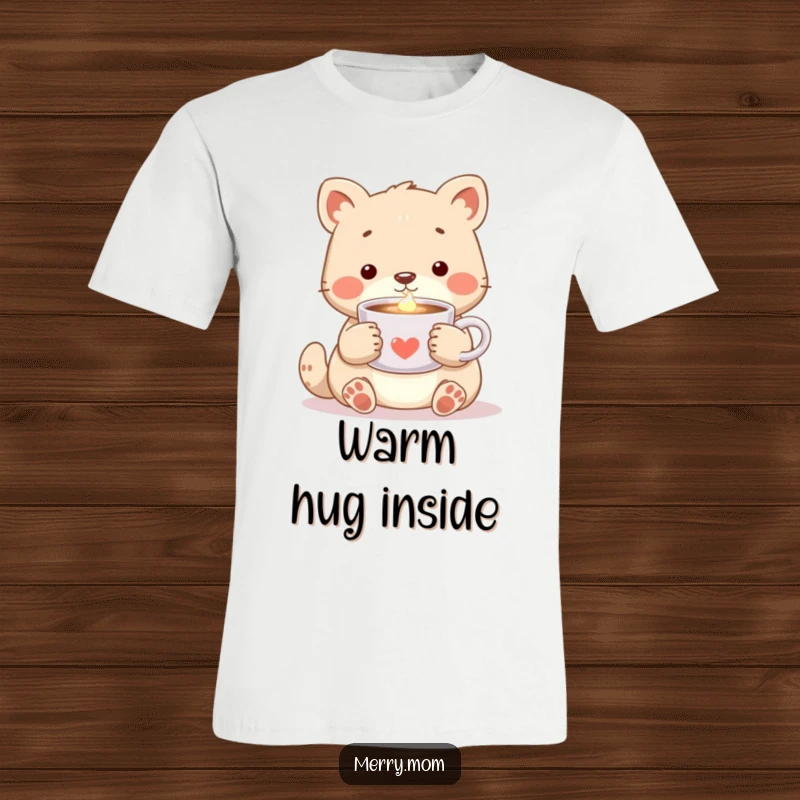 Cozy Animal Cocoa T-Shirt, featuring a lovable animal holding a steaming cup of cocoa, radiating warmth and happiness.