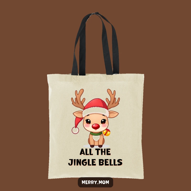 Funny Reindeer Tote Bag: Cute Santa Hat, Jingle Bells, Handy Funny Gift!