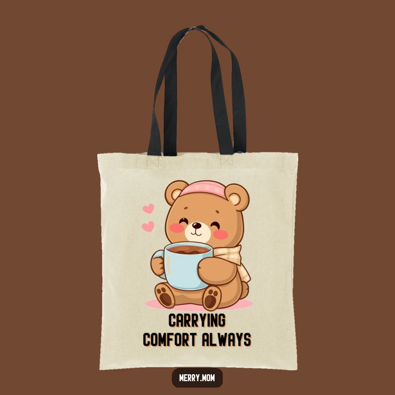 Kawaii Bear Mom Cocoa Tote Bag - Charming & Cozy Carryall
