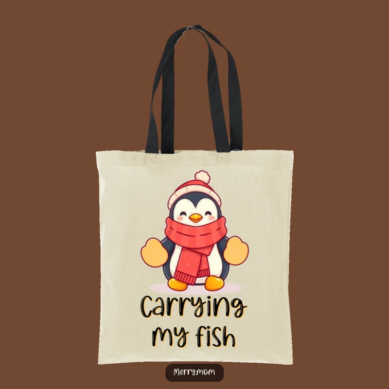 Funny Penguin Tote Bag: Festive Scarf, Mittens, Handy Funny Gift!
