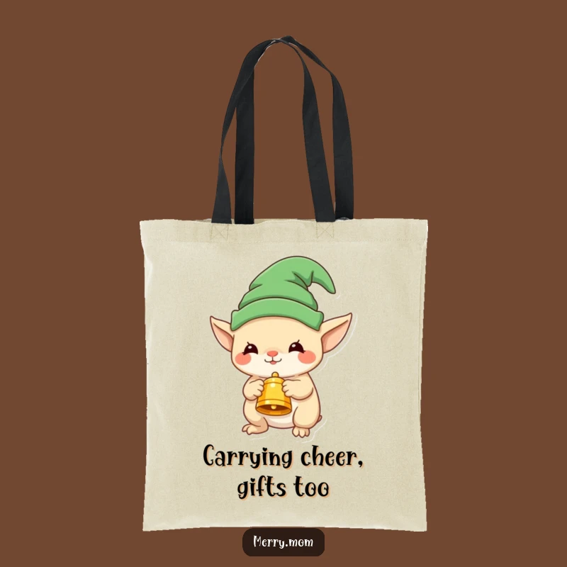 Funny Elf Creature Tote Bag - Festive Bell Carry-All for Gifts