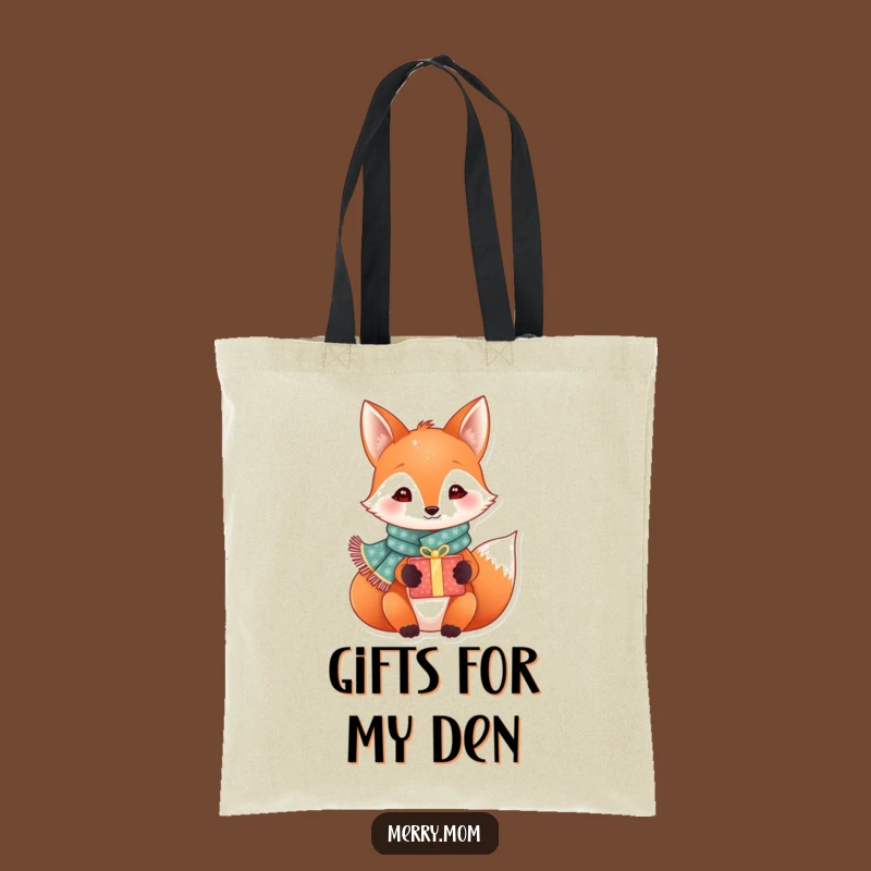 Funny Festive Fox Tote Bag: Sparkly Scarf Fox Gift Carrier, Chic & Hilarious Shopping Bag