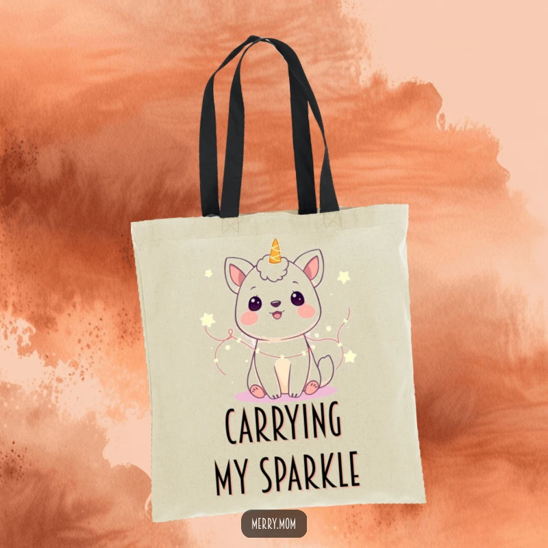 Funny Tote Bag: A happy animal nestled amongst twinkling fairy lights, a portable piece of magic and joy.