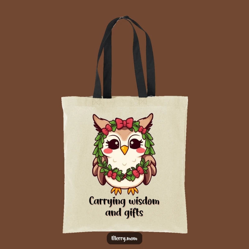 Funny Kawaii Owl Tote Bag: Festive Wreath Style, Cute Holiday Accessory