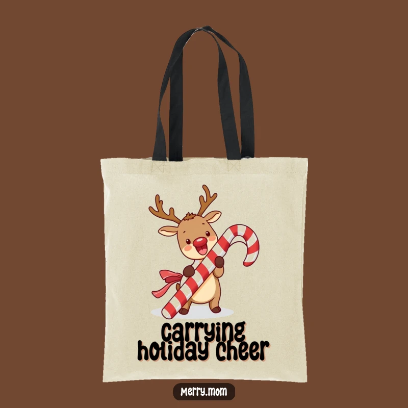 Funny Kawaii Reindeer Tote Bag: Candy Cane Unwrapping, Perfect Funny Gift