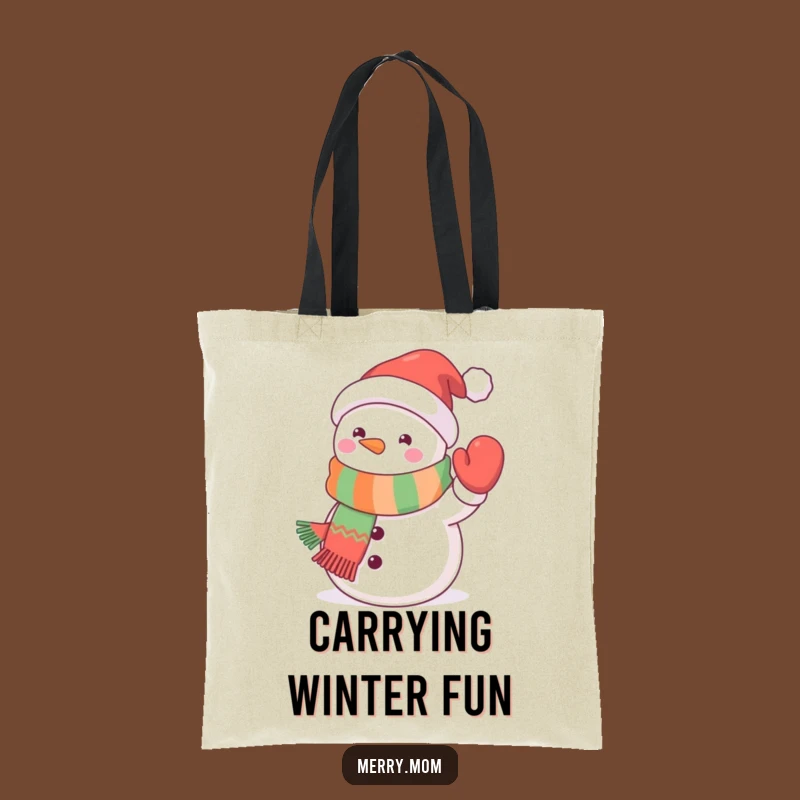 Funny Kawaii Snowman Tote Bag: Waving Scarf Friend, Perfect Funny Gift